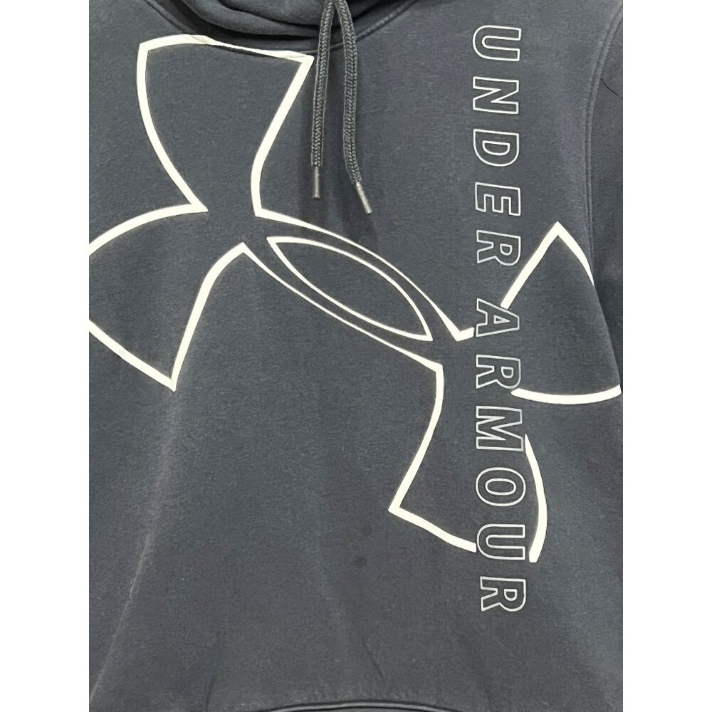 Under Armour Navy Blue Loose Fit Hoodie Sweatshirt Womens Medium Logo Spell Out - Picture 4 of 13